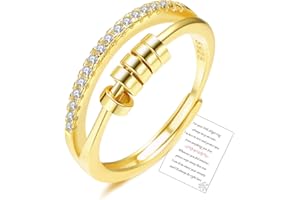 OOOPEL Sterling Silver Anxiety Ring With Inspirational Card,S925 Adjustable Fidget Rings For Anxiety Women Cubic Zirconia Spinner Ring For Stress Relief With Jewelry Box Bague Anxiete Femme
