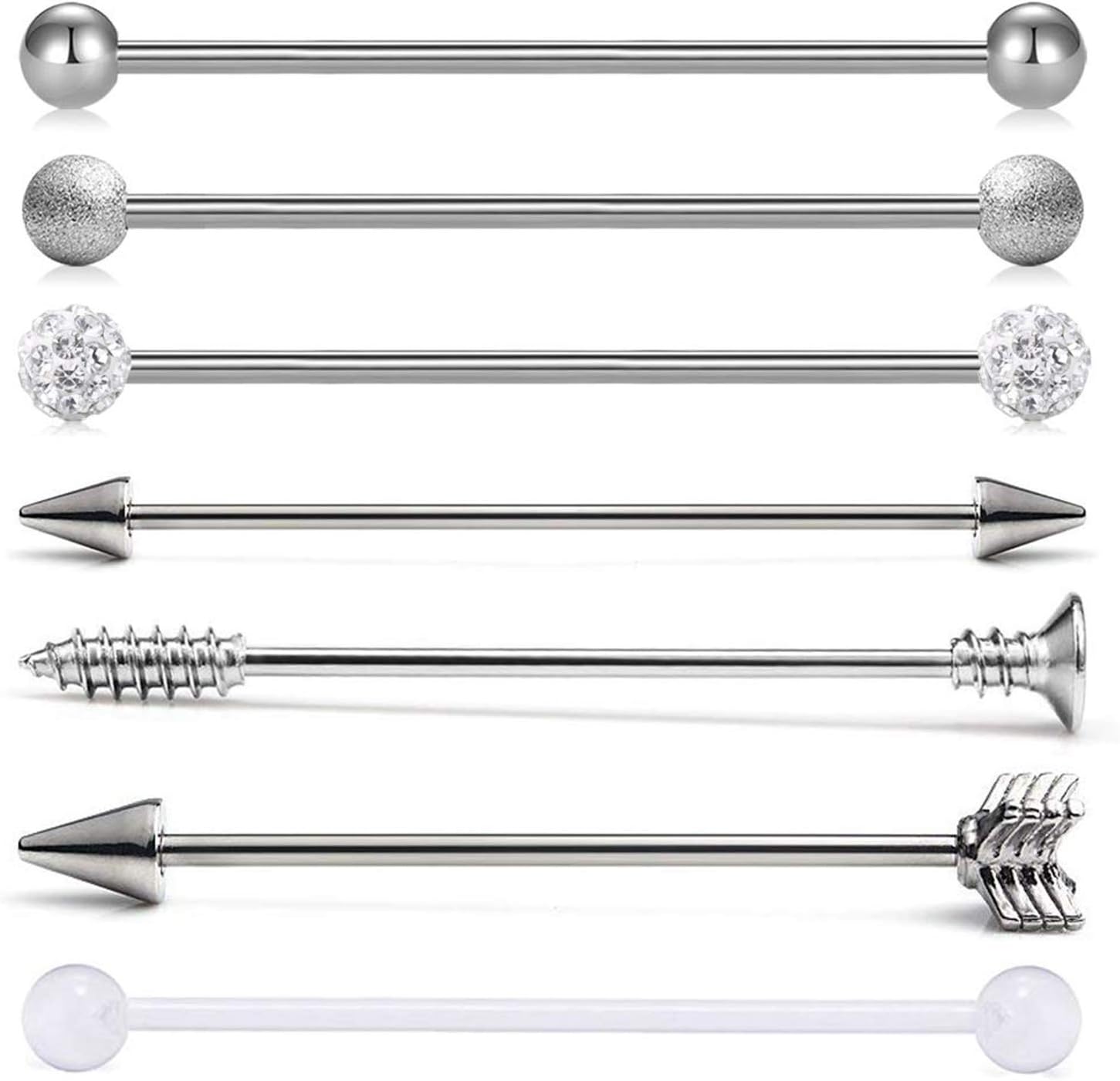 14G 316L Stainless Steel CZ Arrow Ball Industrial Barbell Cartilage Cartilage Helix Earring Piercing Body Jewelry 38mm Bar