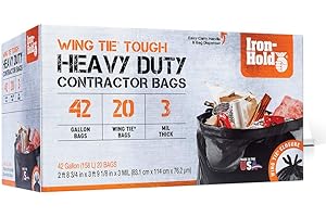 Iron Hold 1416605 Black 42 Gallon 3 mil Thickness, Wing Tie, Heavy Duty Trash Can Liners from Berry, 20ct
