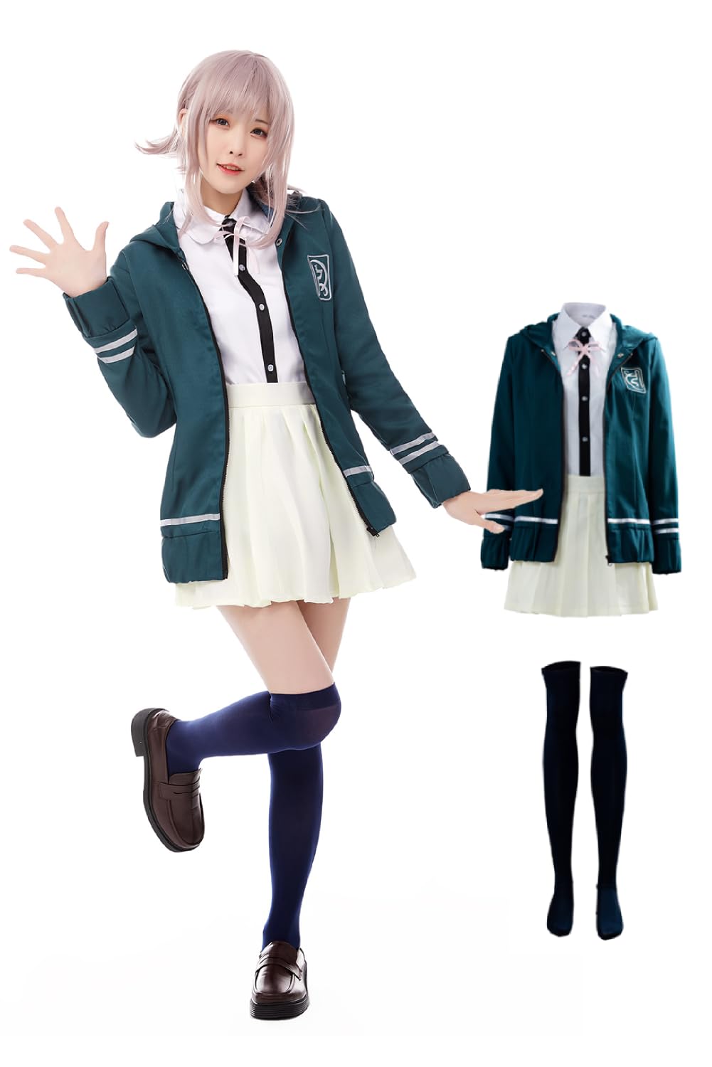 UU-Style Super Chiaki Nanami Cosplay Costume High School Outfit Uniform Dress, Blue, XL
