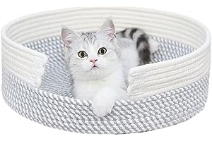 BSMstone Cat Bed Cotton Rope Cat Beds for Indoor Cats Washable Dog Bed for Small Dogs Cat Scratching Board Pet Mat for Sleeping Four Seasons Universal (White&Grey)