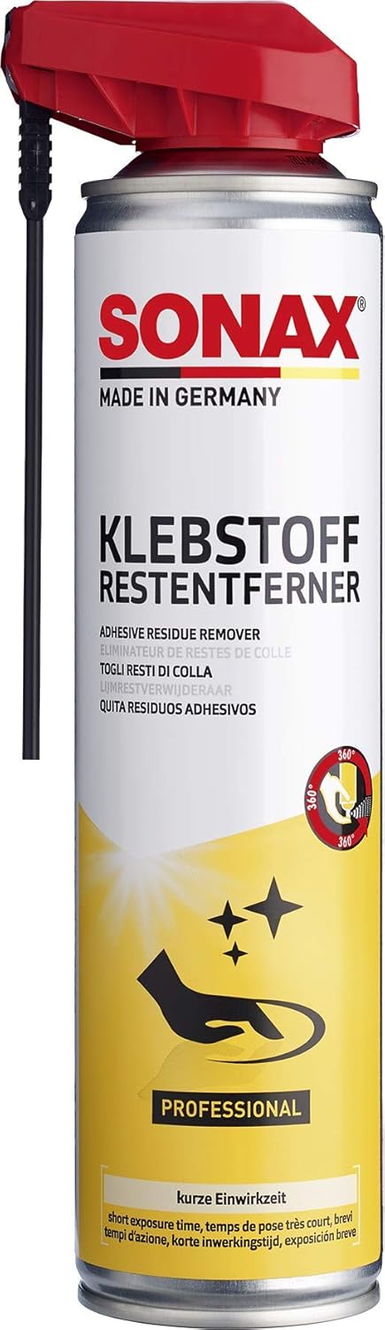 SONAX KlebstoffRestEntferner mit EasySpray (400 ml) schnelle, rückstandslose Entfernung von Klebstoffresten z. B. Etiketten, Folien, Aufklebern, usw. | Art-Nr. 04773000