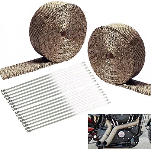 Exhaust Wrap Foneso 2" x 50' Titanium Exhaust Header Wrap for Car Motorcycle with 16 Stainless Ties (Pack of 2)