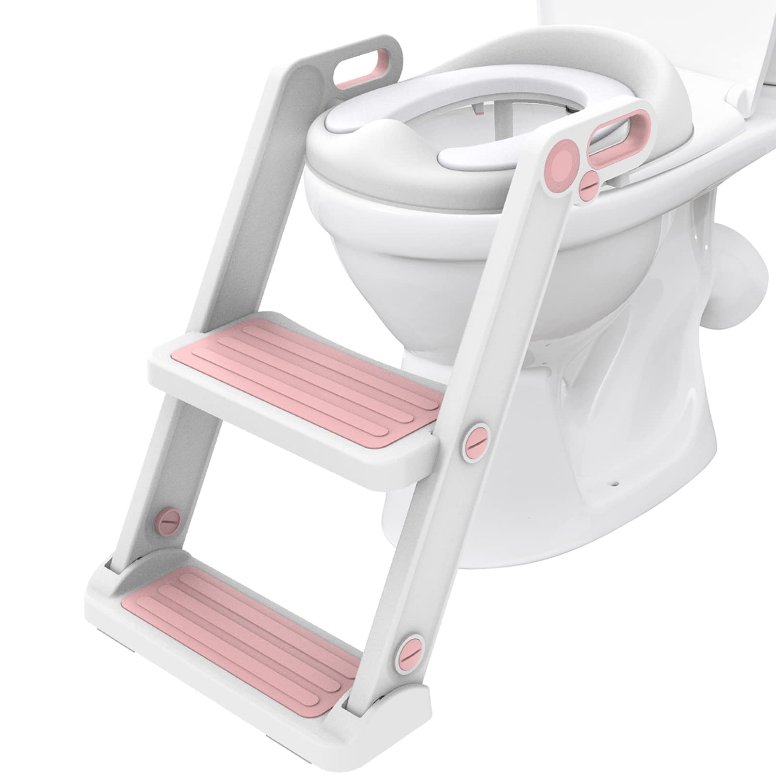 Victostar Potty Training Seat with Step Stool Ladder, Foldable Potty Training Toilet for Kids Boys Girls Toddlers-Comfortable Cushion Safe Handle Anti-Slip Pads