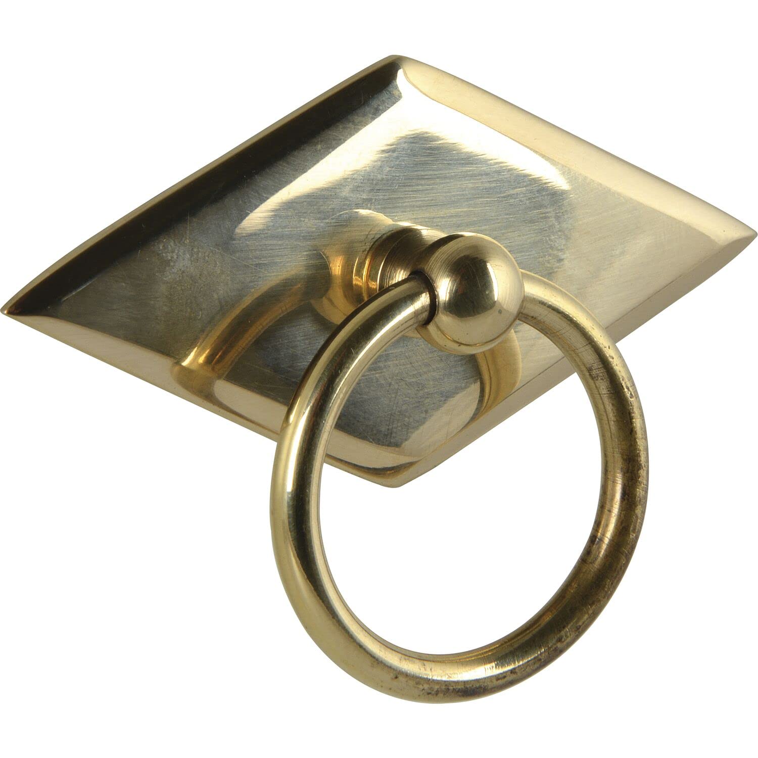 Schorgöhfer & Frehe Furniture Handle, Country House Style, Folding Handle, Chequered, Drawer Handle Sign with Ring Handle, 68 x 35 mm, Polished Brass