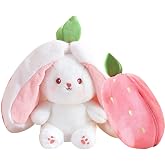 Bestsea Reversible Strawberry Bunny Stuffed Animal, Plush Toy, 7.8-Inch
