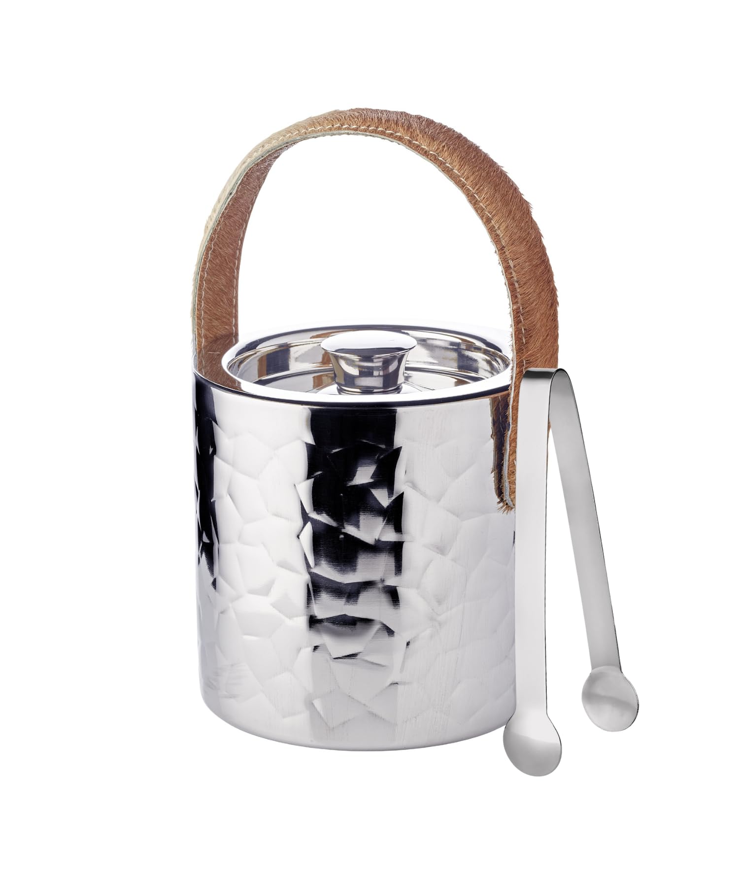 EDZARD ice Bucket Capri, ice Cube Container with lid, Height 6,7 in, ice Cooler Highly Polished Stainless Steel with Decorative hammerblow Look (for ice Cubes incl. Stainless Steel ice Tongs)