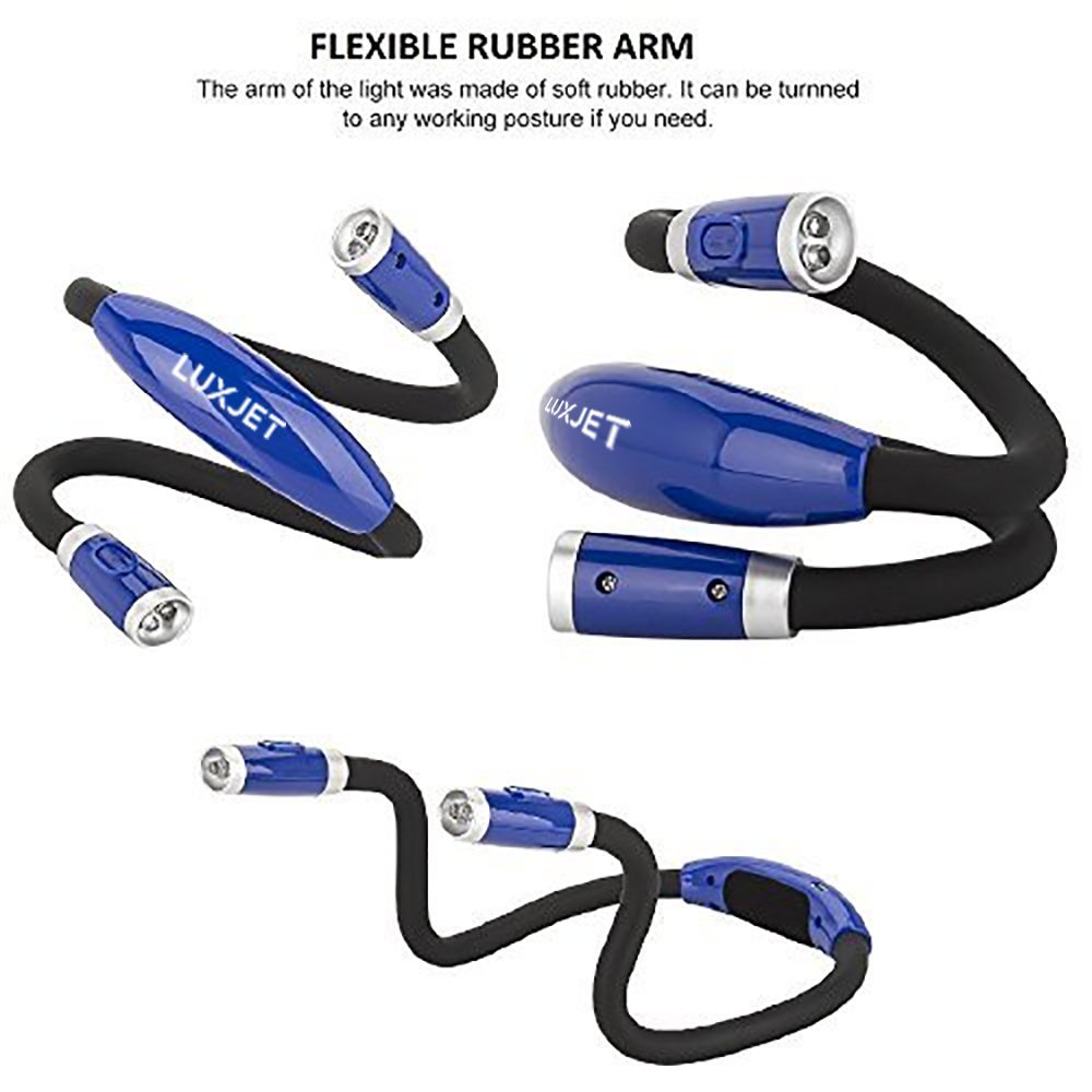 LUXJET LED Book Lights Rechargeable Neck Lamp for Reading at Night, Hands Free, 4 LED Bulbs, 3 Adjustable Brightness