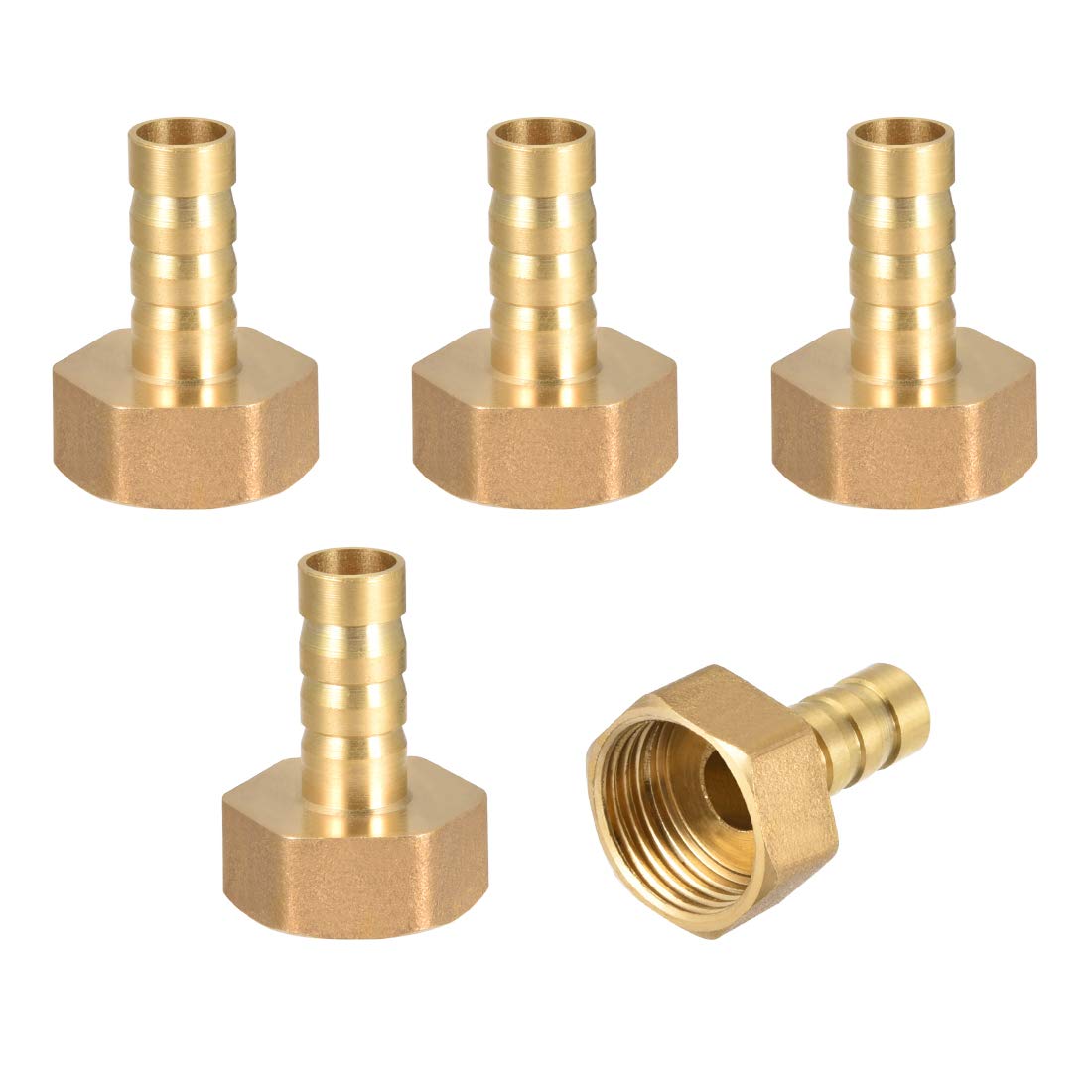 sourcing map Brass Hose Barb Fitting Connector, 10mm Barb G1/2 Female Thread Pipe Adapter, 5Pcs