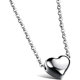 Cupimatch Womens Heart Pendant Necklace Gift, Stainless Steel Love Charm Chain Included (Silver) for Valentine's Day