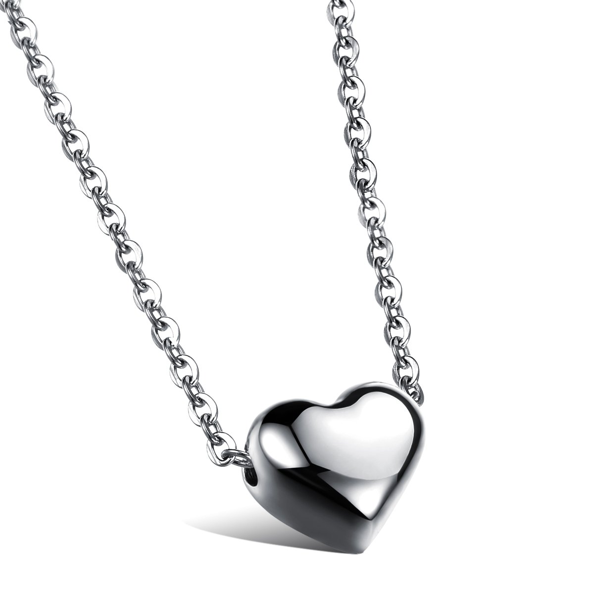 Cupimatch Womens Love Heart Pendant Necklace Gift, Stainless Steel Love Charm Chain 18.3 inch (Silver)
