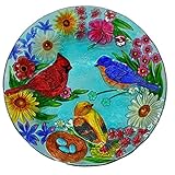 Continental Art Center Cardinal Bluebird and Gold Finch Glass Plate, 18-Inch