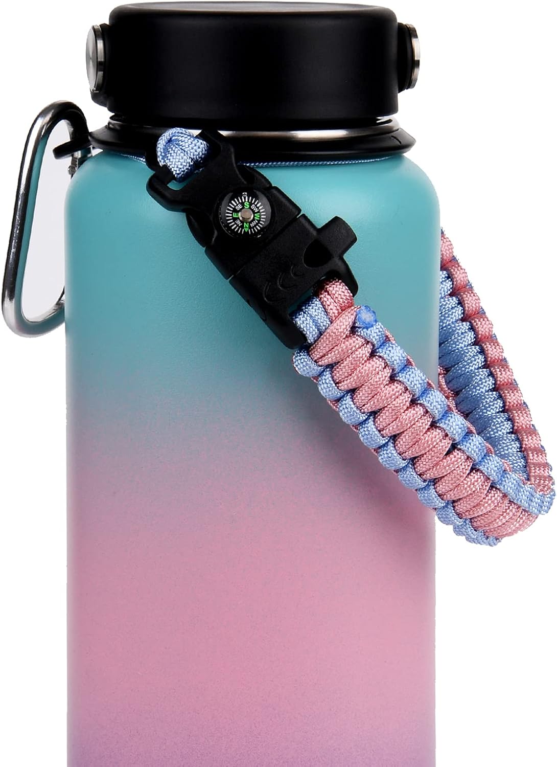 Wongeto Paracord Handle Compatible with Hydro Flask Water Bottle- Fits Wide Mouth Bottles 12oz to 64oz- Paracord Carrier Survival Strap Cord with Safety Ring and Carabiner(Pink&Blue) : Sports & Outdoors