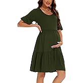 Smallshow Women's Maternity Dress Ruffle Short Sleeve Pregnancy Clothes Summer