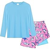 Valcatch Boys Swim Set with Swim Trunks Kids Youths Long Sleeve Rash Guard Swimsuit Two Pieces Bathing Suit UPF 50+ Swimwear