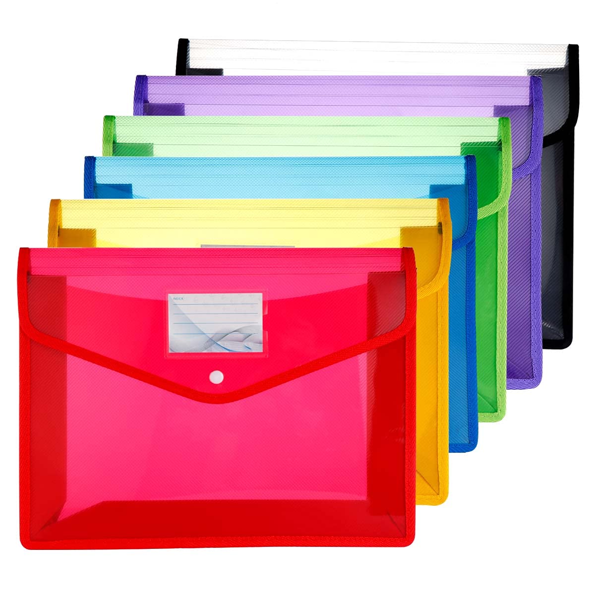 Eco-Friendly Plastic File Folders File Wallet Poly & Oxford Expandable Envelope Folder with Snap Button Closure, Durable Waterproof Folders for Office Home School - 6 Assorted Colours