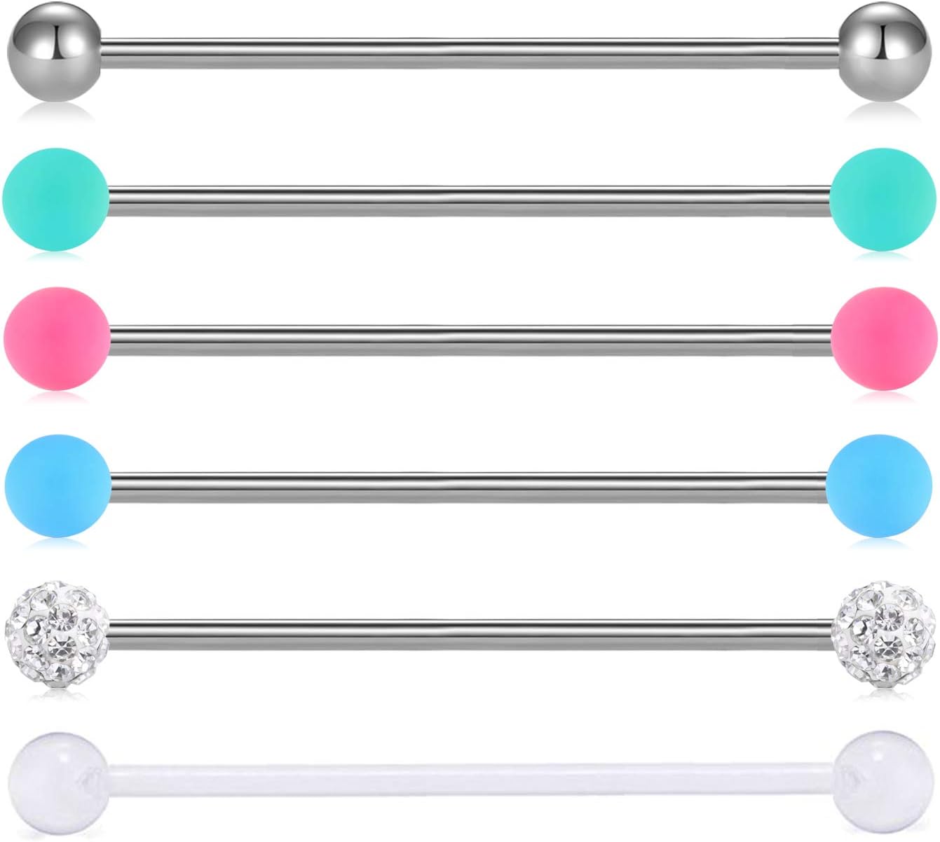 AVYRING 14 Gauge Industrial Barbells Pack Stainless Steel Ear Cartilage Helix Earrings Piercing Bars Barbell Jewellery Silver Rose Gold Bars 32/35/38mm