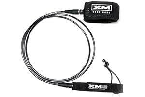 XM SURF MORE COMP Premium Surfboard Leash, Choose 5/6/7/8/9/10ft Length, Cord Thickness (.220 in.), Colors, Key Pocket, Unbreakable Swivels, Detachable Railsaver, Made in USA [3 Yr Warranty]