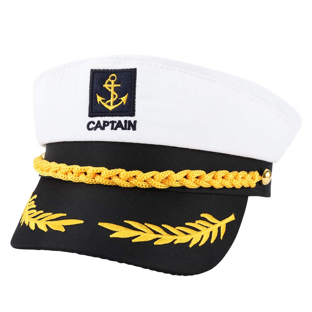 Angelikashalala Adult Captain's Hat - Adjustable Sailor Ship Boat Captain Hat for Halloween Cosplay, Navy, Marine, Admiral