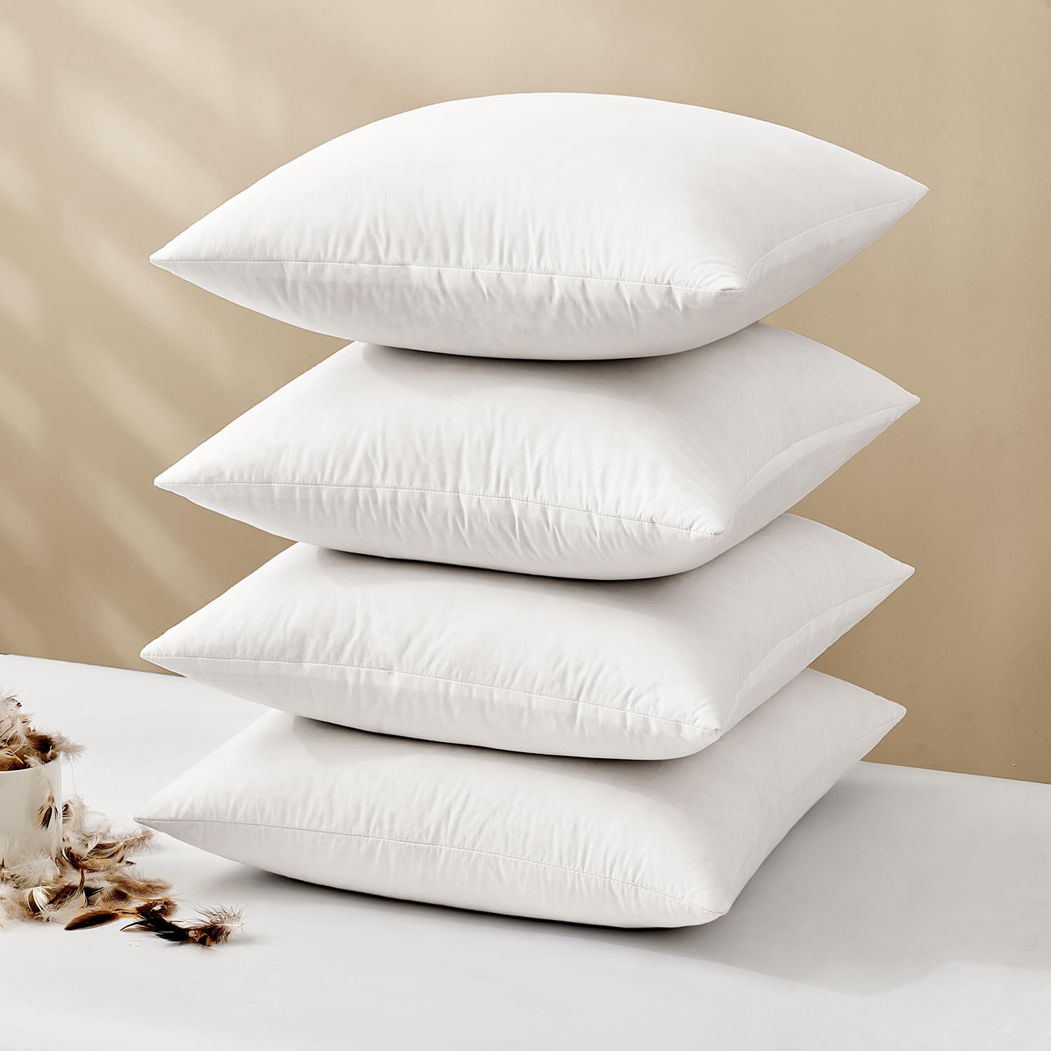 Photo 1 of MIULEE Pillow Inserts 18x18 (Pack of 4,White), Down Feather Throw Pillow Inserts, Premium Fluffy Stuffer Throw Pillows Cotton Fabric for Sofa Bed Couch