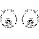 Penguin Earrings Sterling Silver Cute Small Penguin Hoop Earrings Jewelry Gifts for Women