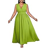 Floerns Women's Plus Size V Neck Long Dress Sleeveless Party Wedding Guest Dresses
