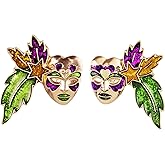 LKingel MardiGras Earrings for Women Fleur De Lis Mask Crown Jester Earring Statement Earring Carnival Parade Outfits MardiGras Outfits Jewelry Gift for Women