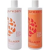 Purezero Collagen Silicone Free Shampoo & Conditioner Set - Strengthening & Hydrating - Duo for Dry or Damaged Hair – Plant-Based Collagen, Sulfate-Free, Paraben-Free, Cruelty-Free, 2 × 12 oz