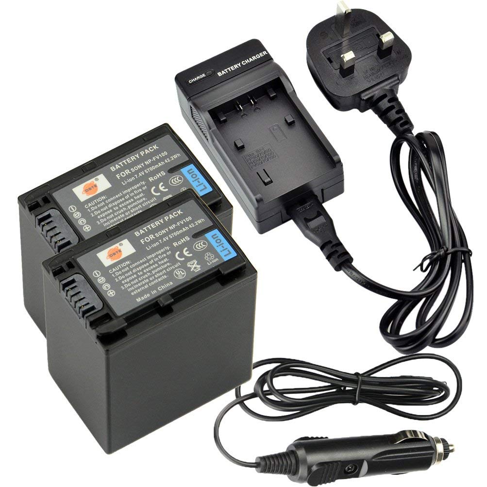 DSTE® 2x NP-FV100 Rechargeable Li-ion Battery + DC04U Travel and Car Charger Adapter for Sony DCR-SR15 SR21 SR68 SR88 SX15 SX21 SX44 SX45 SX63 SX65 SX83 SX85 HDR-CX105 CX110 CX115 CX130 CX150 CX155 CX160 CX190 CX200 CX210 CX220 CX230 CX260V CX290 CX300 CX305 CX350V CX360V CX380 CX430V CX520V CX550V CX560V CX580V CX700V CX760V HC9 PJ10 PJ30V PJ50 PJ200 PJ230 Camera