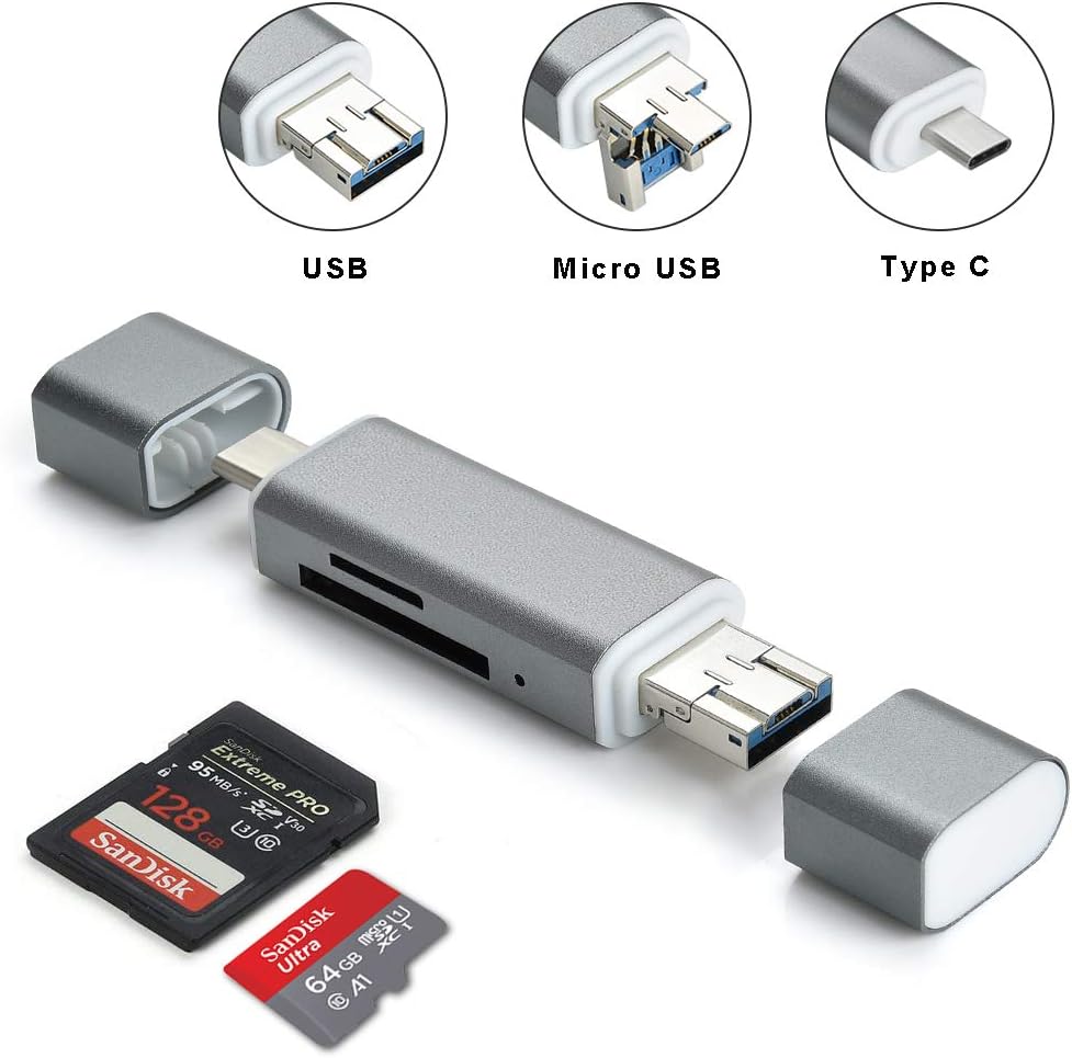 SD Card Reader 5-in-1 OTG Card Reader USB 2.0, Type-C / USB 2.0 / Micro USB Adapter for SD SDHC, SDXC, Micro SD, Micro SDHC