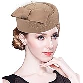 Z&X British Vintage Wool Felt Pillbox Hat Ladies Church Derby Winter Fascinator Hat Veil Flower Fedoras