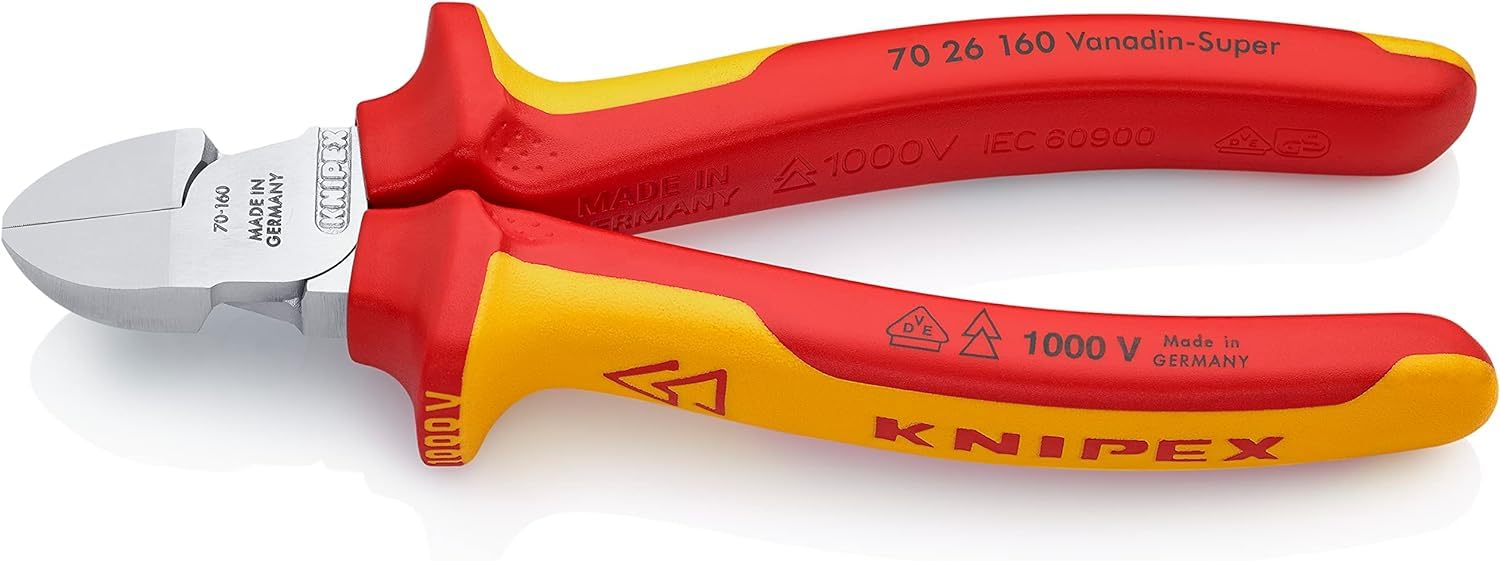 KNIPEX Diagonal Cutter Chrome-Plated Insulated with Multi-Component Grips, VDE-Tested 160 mm, 70 26 160