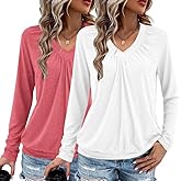 AIZHINENG 2 Pack Women Tops Long Sleeve Shirts V Neck Loose Fit Soft Casual Solid Color T-Shirts Fall Clothing