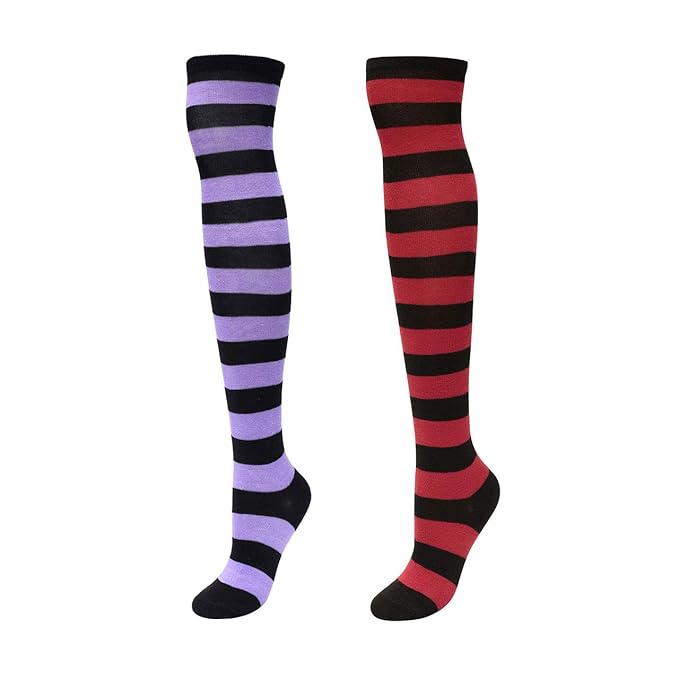 CHIC DIARY Overknee Strümpfe Damen Mädchen Cheerleader Kostüm College Gestreifte Kniestrümpfe Sportsocken Baumwollstrümpfe