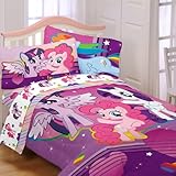 My Little Pony 4pc Twin Comforter and Sheet Set Bedding Collection Purple Pink