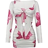 Floerns Women's 2 Piece Vacation Outfit Floral Long Sleeve Tops Bodycon Mini Skirt Set