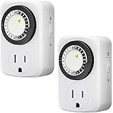 HBN Indoor Mini 24-Hour Mechanical Outlet Timer, for Electrical Outlets, 30 Minute Intervals, 3-Prong, 2-Pack, Light Timer fo