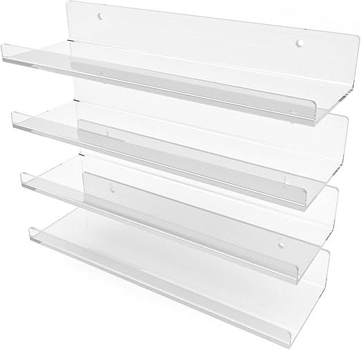 Premium Clear Acrylic Shelves Wall Mounted 15 Inch (4 Pack
