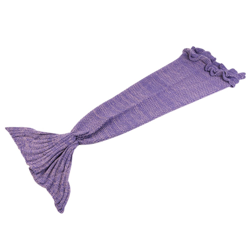 GDAE10 Children Warm Soft Crochet Handmade Mermaid Tail Blanket Knitting Living Sleeping Bag Camping Bag for Girls Kids (Tender purple)