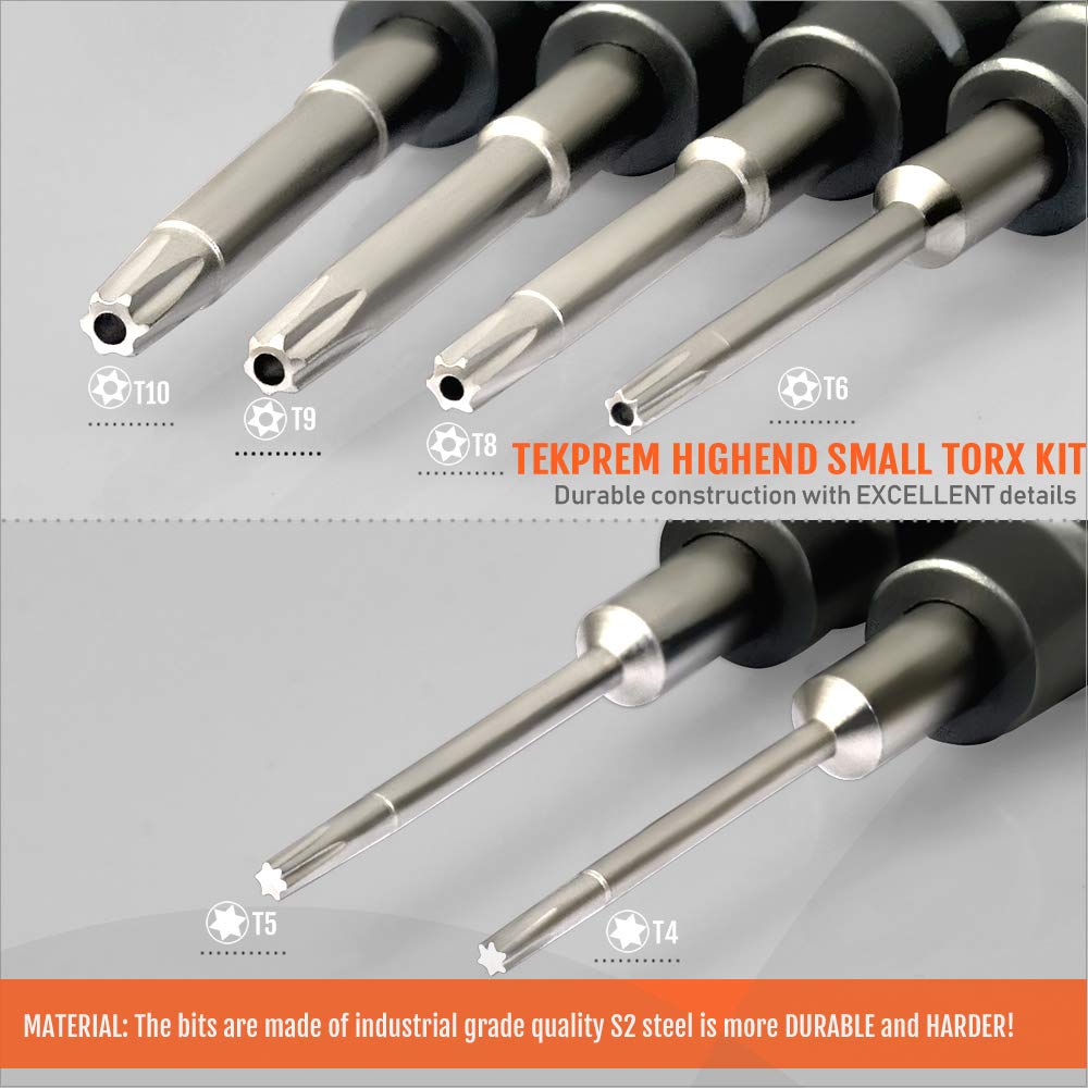 TEKPREM 10 in 1 Torx Screwdriver Set with T4 T5 T6 T8 T9 T10 Torx Security Set,Small Precision Torx Repair Kit for Apple,Macbook,Mac mini,Xbox one Xbox360 Controller,PS3,PS4,Computer and Pocket Knives