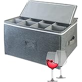 Wine Glass Storage Cases, Stemware Storage Chest Boxes with Dividers, Glassware Storage Containers Holds 12 Red or White Wine