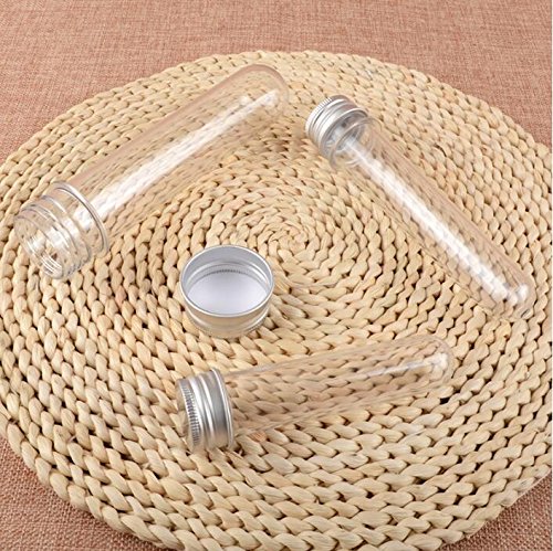 6PCS 100ML 3.4oz Clear Plastic Empty Refillable Test Tube Bottle Sample Cosmetic Candy Mask Bath Salts Vial Case Jar Pot Holder Container with Aluminum Cap