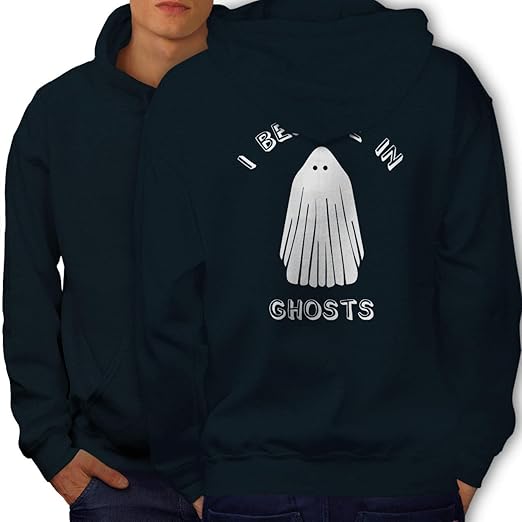 Amazon.com: wellcoda Believe in Ghosts Mens Hoodie, Scary Funny Printed on The Jumpers Back Navy 