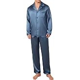 JupiterSecret Mens Silky Satin Pajamas Set Long Sleeve Luxurious Pjs Sets | 2 Piece, Silky Feeling, Smooth, Lightweight, Chest Pocket, Long Pants, Sleepwear, Loungewear