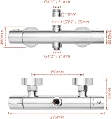 Grifema G17005 Thermostatic Shower Mixer Bar With Two Outlets Chrome view 2