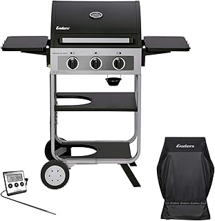 Enders BROOKLYN NEXT 3 - BBQ Gasgrill Bundle mit Wetterschutzhülle &amp; Gratis Fleischthermometer - 3 Edelstahl-Brenner stufenlos, Gas Grill mit Grillwagen, Grillhaube, abklappbare Seitenablagen