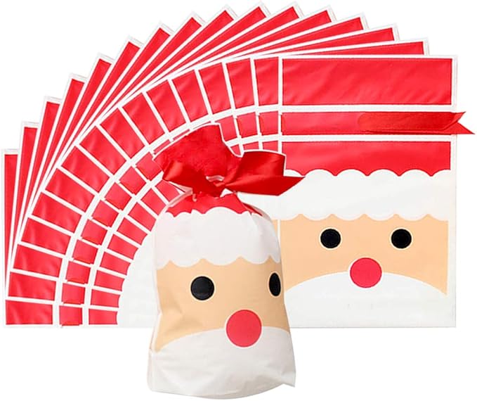Christmas Gift Bags,50pcs Plastic Drawstring Holiday Red Reindeer Xmas