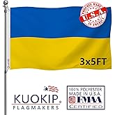 Double Sided Ukraine Flag 3x5 Made in USA Outdoor Heavy Duty 3 Ply Polyester Ukrainian UKR Flag with White Starting Tape and 2 Brass Grommets