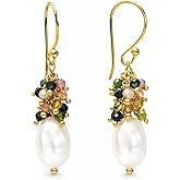 Gempires Fresh Pearl Drop Earrings for Women | 14K Gold Plated Pearl & Gemstone Bead Dangle Earrings | Hypoallergenic French Hook Earrings | Available in Amethyst, Carnelian, Red Garnet, Amazonite & More
