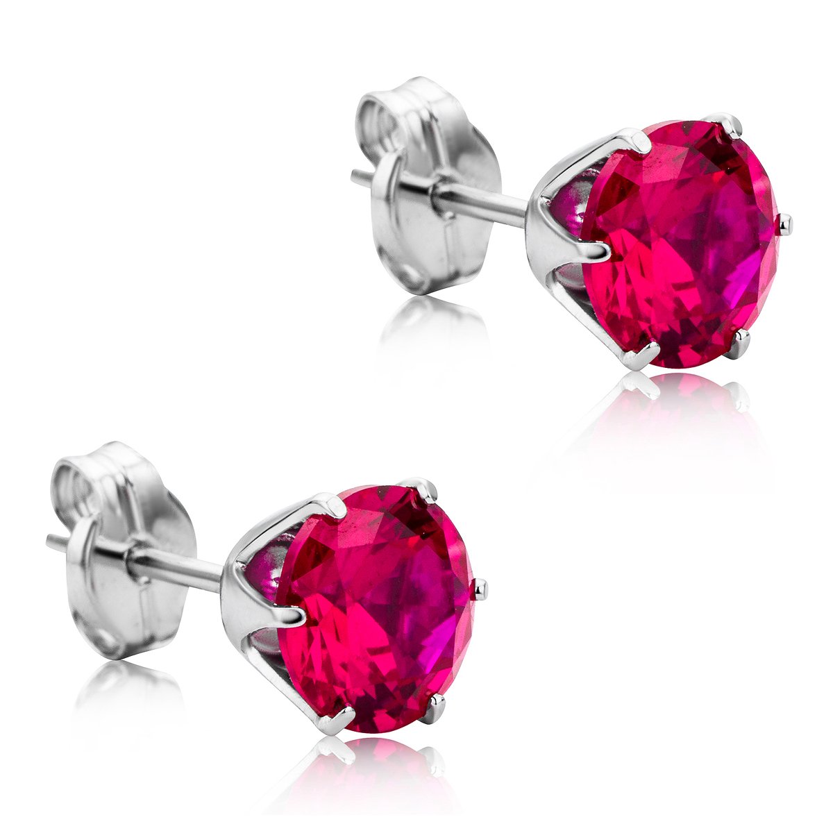 Orovi Gold Stud Earrings for Women - Solid 9k /375 White Gold - Red Ruby Earrings with Gemstones - July Birthstone - Hypoallergenic